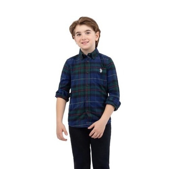 U.S. Polo Assn. Other - U.S. Polo Assn. Boys Blue Plaid Long Sleeve Button Down Shirt Medium 8